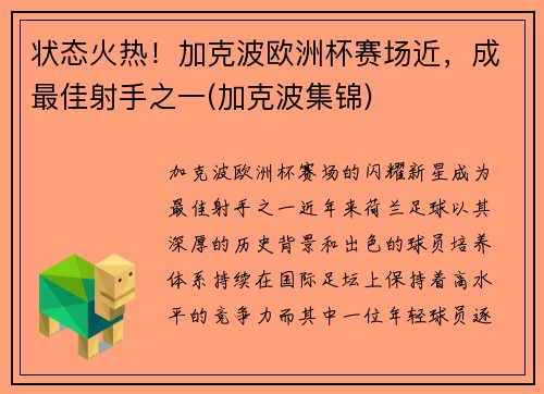 状态火热！加克波欧洲杯赛场近，成最佳射手之一(加克波集锦)