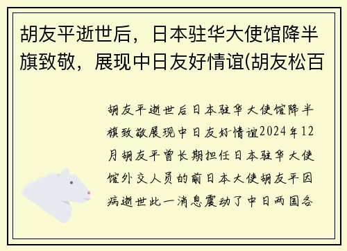 胡友平逝世后，日本驻华大使馆降半旗致敬，展现中日友好情谊(胡友松百科)