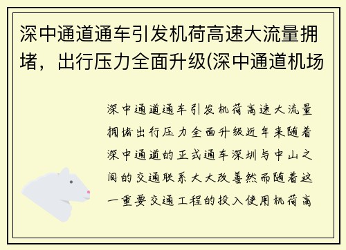 深中通道通车引发机荷高速大流量拥堵，出行压力全面升级(深中通道机场互通规划图)